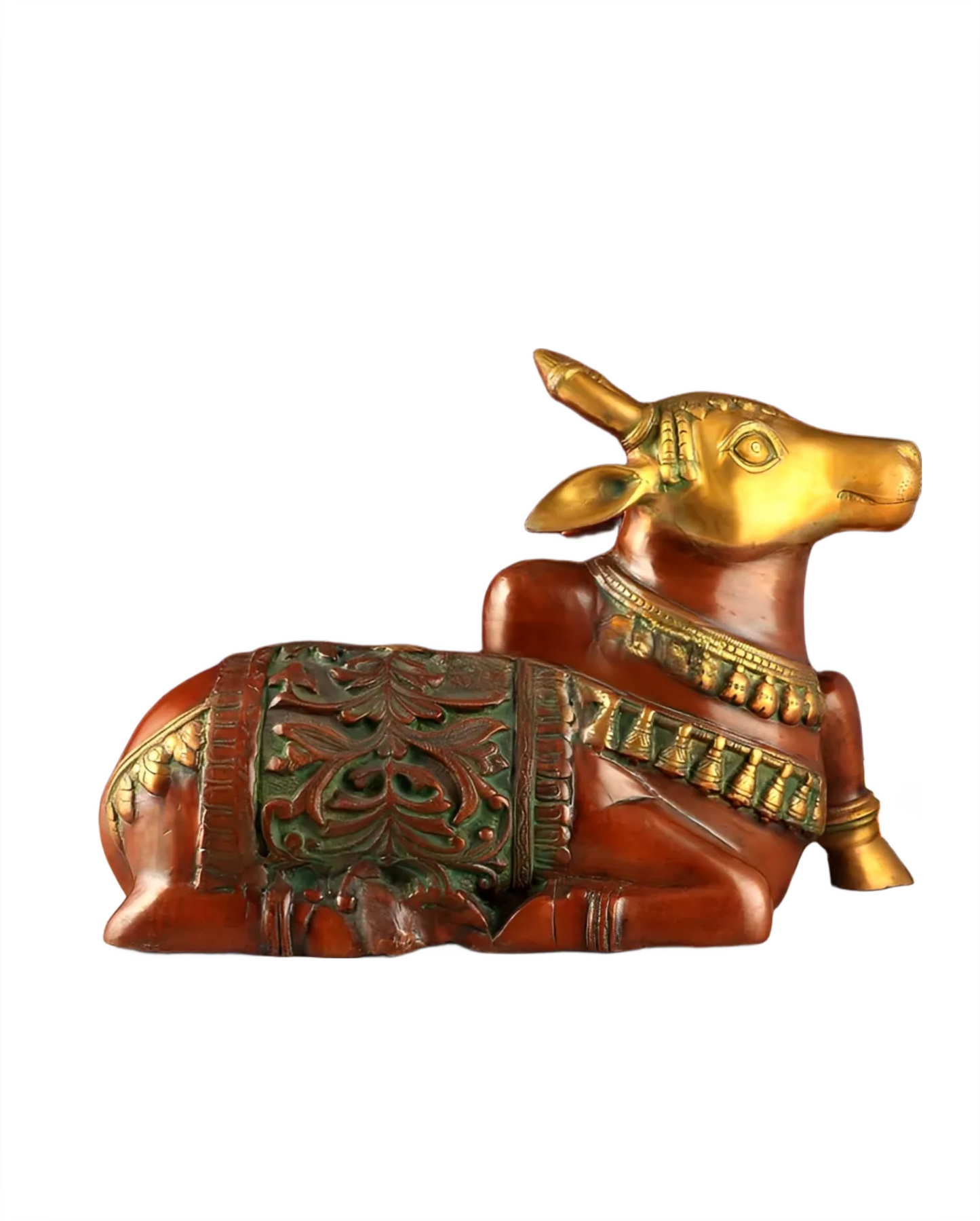 Brassaura™ Large Brass Superfine Nandi Sculpture – Vintage Dual Tone | Height 14", Weight 15 Kgs