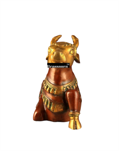 Brassaura™ Large Brass Superfine Nandi Sculpture – Vintage Dual Tone | Height 14", Weight 15 Kgs