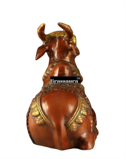 Brassaura™ Large Brass Superfine Nandi Sculpture – Vintage Dual Tone | Height 14", Weight 15 Kgs