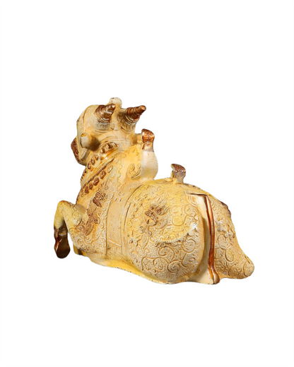 Brassaura™ Fully Carved Brass Nandi Statue with Shiv Lings – Height 8" & Weight 5.5 Kgs | Sand Finish