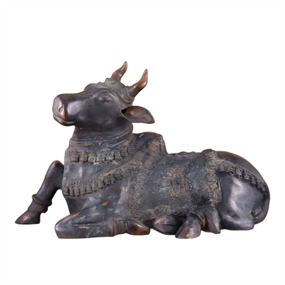 Brassaura™ Antique Brass Nandi Sculpture – Height 21.5" & Weight 30 Kgs | Sand & Rustic Green Patina Finish