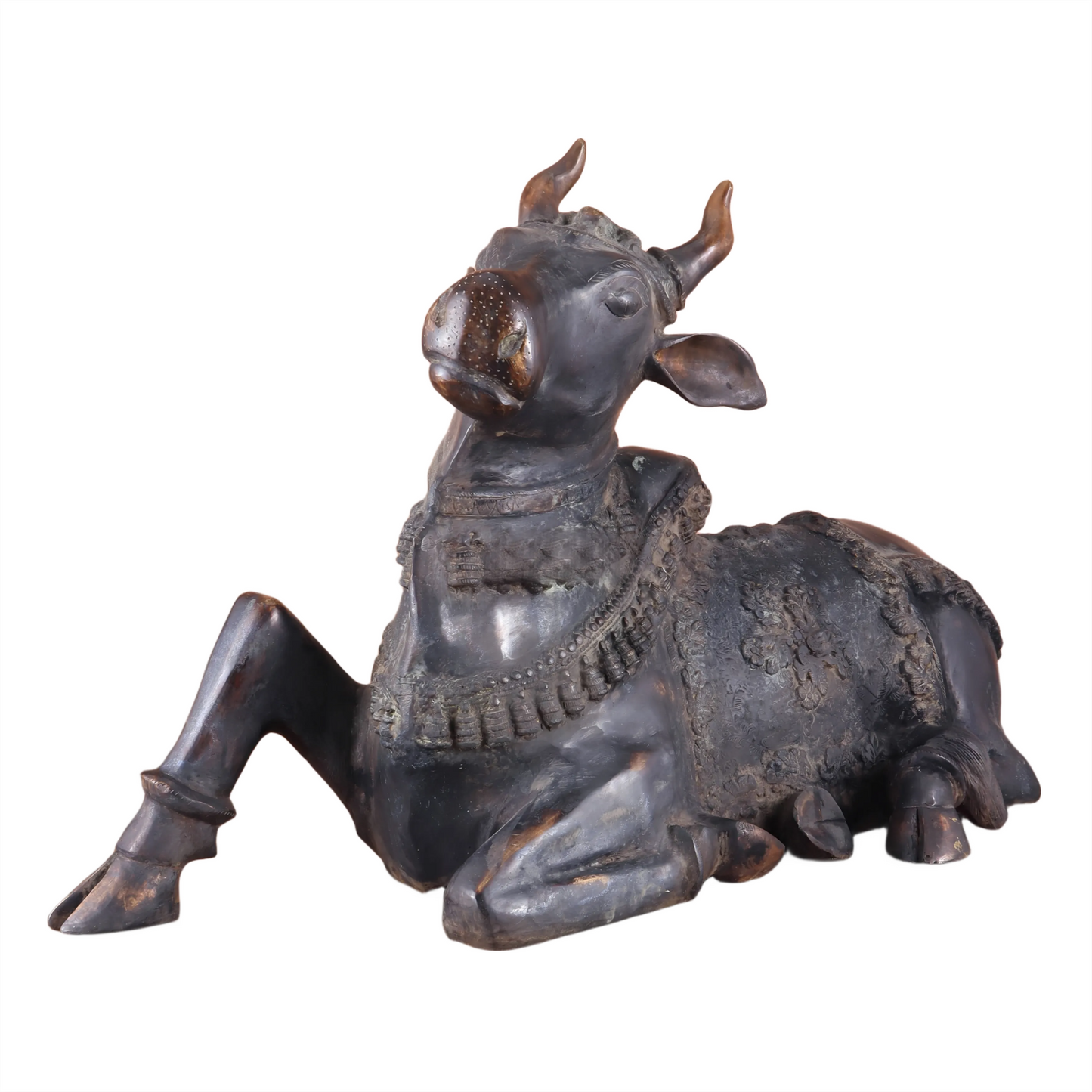 Brassaura™ Antique Brass Nandi Sculpture – Height 21.5" & Weight 30 Kgs | Sand & Rustic Green Patina Finish