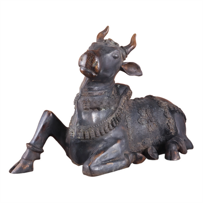 Brassaura™ Antique Brass Nandi Sculpture – Height 21.5" & Weight 30 Kgs | Sand & Rustic Green Patina Finish