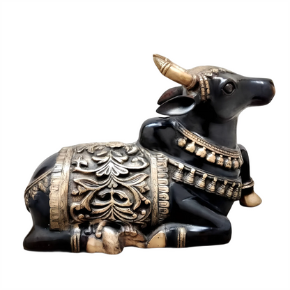Brassaura™ Large Brass Superfine Nandi Sculpture – Vintage Black Tone | Height 14" & Weight 15 Kgs