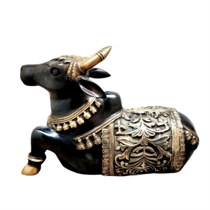 Brassaura™ Large Brass Superfine Nandi Sculpture – Vintage Black Tone | Height 14" & Weight 15 Kgs