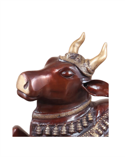 Brassaura™ Antique Brass Nandi Sculpture – Height 21.5" & Weight 30 Kgs | Vintage Patina Finish
