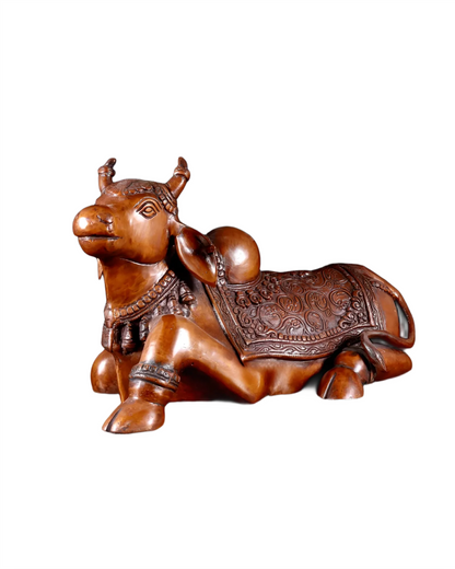 Brassaura™ Brass Nandi Statue with Copper Tone – Height 15" & Weight 9 Kgs | Temple & Home Décor
