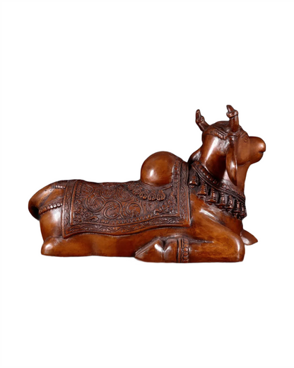 Brassaura™ Brass Nandi Statue with Copper Tone – Height 15" & Weight 9 Kgs | Temple & Home Décor