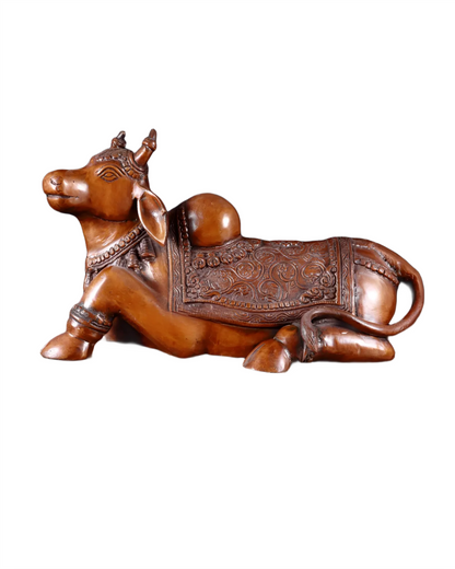 Brassaura™ Brass Nandi Statue with Copper Tone – Height 15" & Weight 9 Kgs | Temple & Home Décor