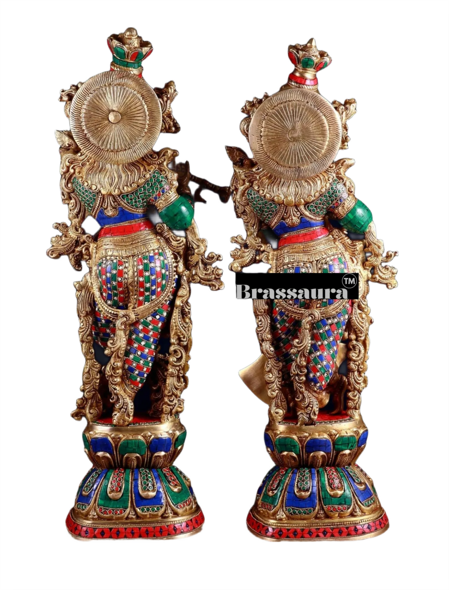 Brassaura™ Handcrafted Brass Radha Krishna Idol Pair with Meenakari – Height 29.5 & 29 Inches & Weight 33 Kgs | Elegant Devotional Statue