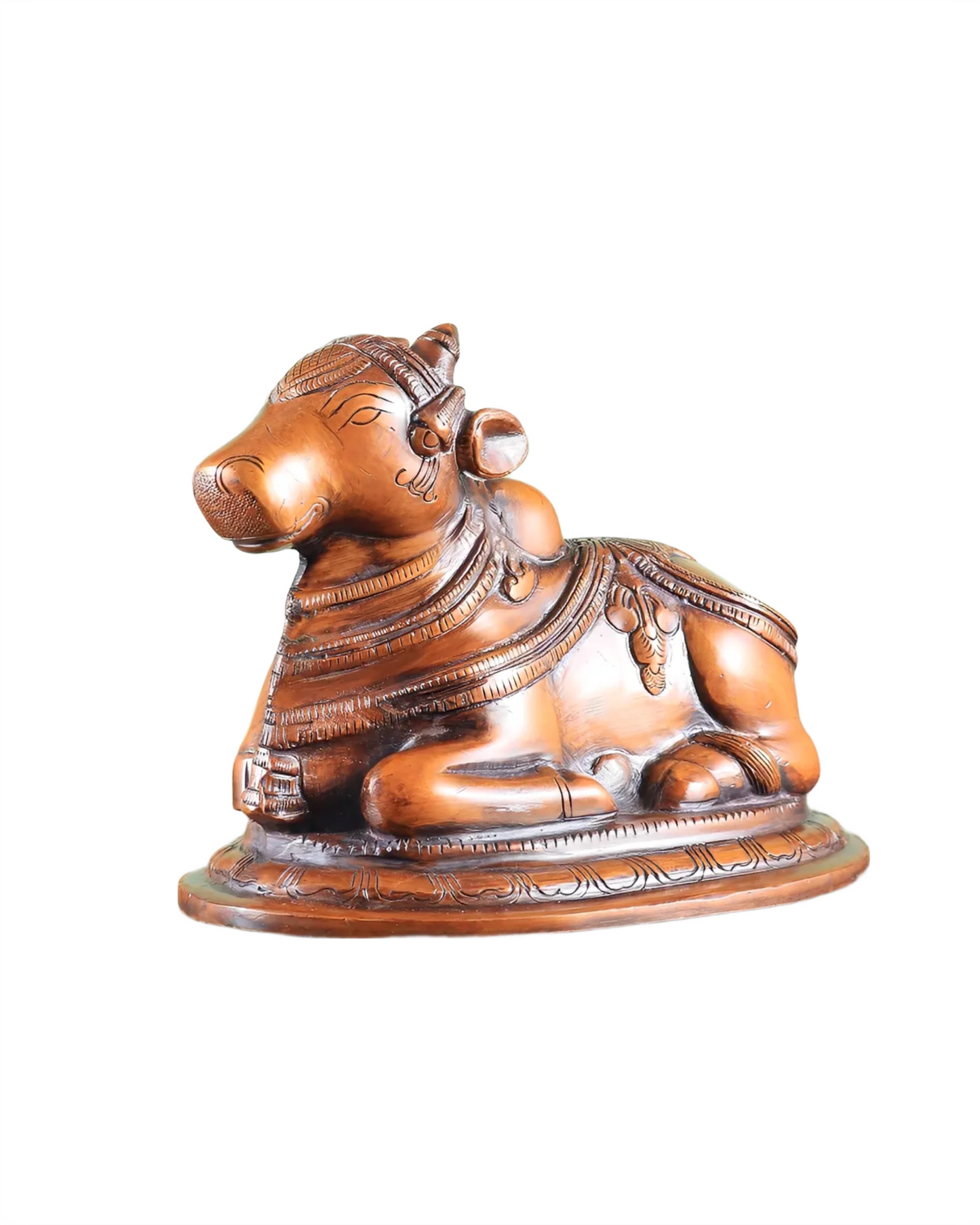Brassaura™ Handcrafted Brass Nandi Statue – Copper Tone | Height 6" & Weight 3.25 Kgs