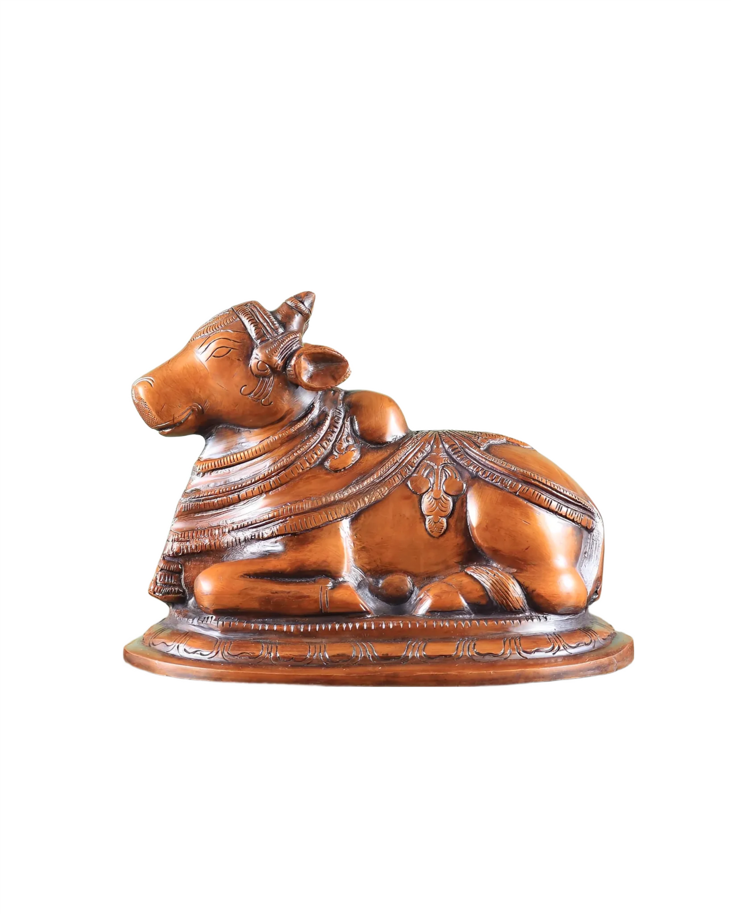 Brassaura™ Handcrafted Brass Nandi Statue – Copper Tone | Height 6" & Weight 3.25 Kgs