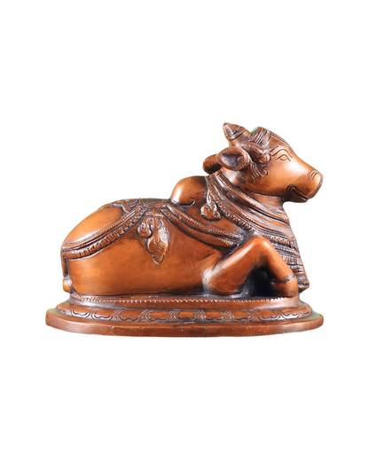 Brassaura™ Handcrafted Brass Nandi Statue – Copper Tone | Height 6" & Weight 3.25 Kgs