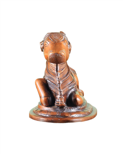 Brassaura™ Handcrafted Brass Nandi Statue – Copper Tone | Height 6" & Weight 3.25 Kgs