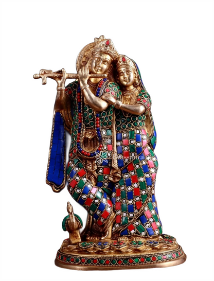 Brassaura™ Brass Radha Krishna Idol with Meenakari – Height 12 Inches & Weight 4 Kgs | Elegant Devotional Statue