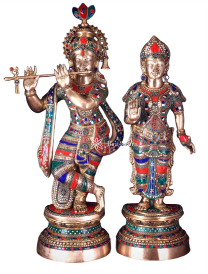 Brassaura™ Handcrafted Brass Radha Krishna Statues with Meenakari – Height 36 Inches & Weight 40 Kgs | Elegant Devotional Masterpiece