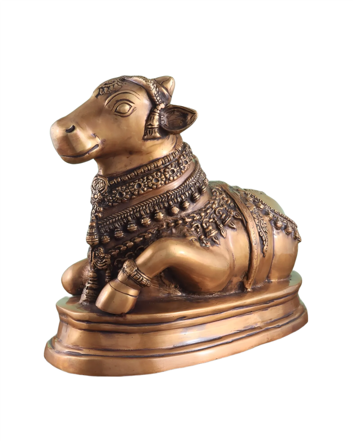 Brassaura™ Handcrafted Brass Nandi Statue – Height 13.5" & Weight 10.5 Kgs | Vintage Detailing