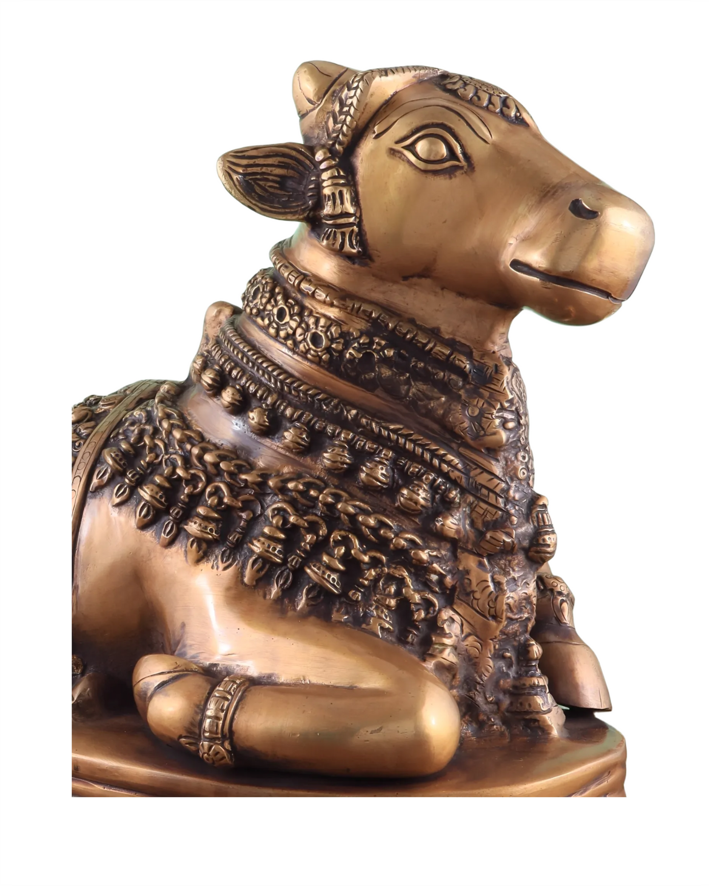 Brassaura™ Handcrafted Brass Nandi Statue – Height 13.5" & Weight 10.5 Kgs | Vintage Detailing