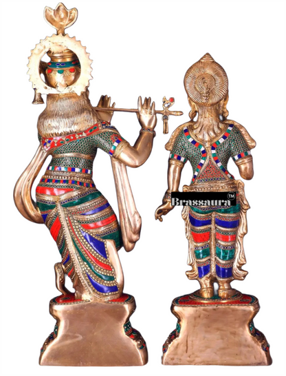 Brassaura™ Handcrafted Brass Radha Krishna Statues with Meenakari – Height 36 Inches & Weight 40 Kgs | Elegant Devotional Masterpiece