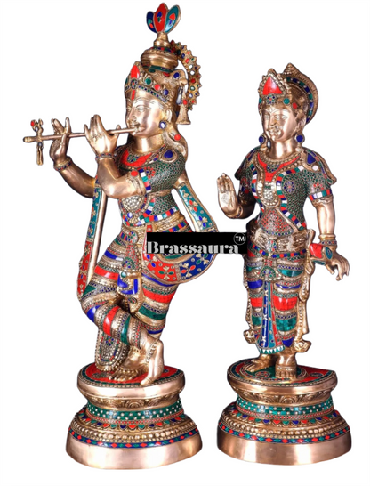 Brassaura™ Handcrafted Brass Radha Krishna Statues with Meenakari – Height 36 Inches & Weight 40 Kgs | Elegant Devotional Masterpiece