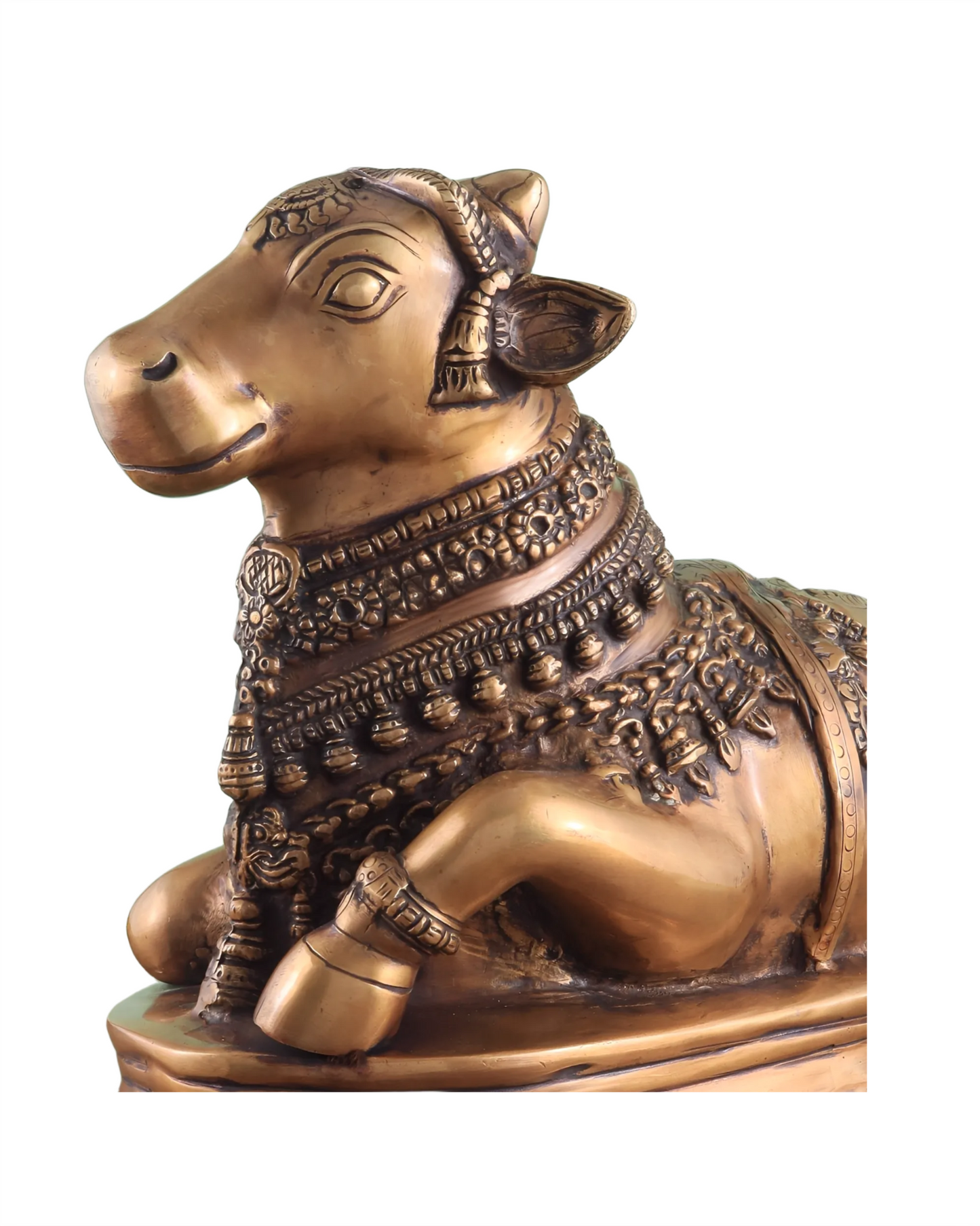 Brassaura™ Handcrafted Brass Nandi Statue – Height 13.5" & Weight 10.5 Kgs | Vintage Detailing
