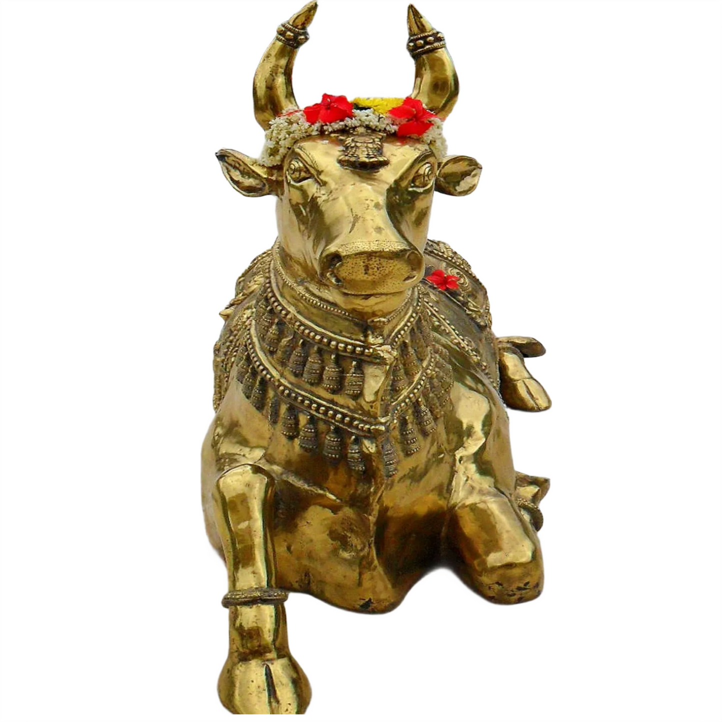 Brassaura™ Grand Brass Nandi Statue with Intricate Shiva Carvings – Height 44" & Weight 145 Kgs | Temple & Spiritual Décor