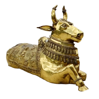 Brassaura™ Grand Brass Nandi Statue with Intricate Shiva Carvings – Height 44" & Weight 145 Kgs | Temple & Spiritual Décor