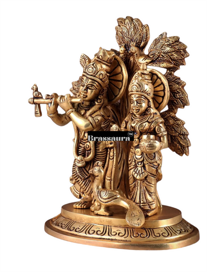 Brassaura™ Superfine Brass Radha Krishna Idol under Kalpavriksha – Height 8 Inches & Weight 2.377 Kgs | Elegant Devotional Statue