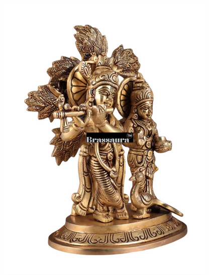 Brassaura™ Superfine Brass Radha Krishna Idol under Kalpavriksha – Height 8 Inches & Weight 2.377 Kgs | Elegant Devotional Statue