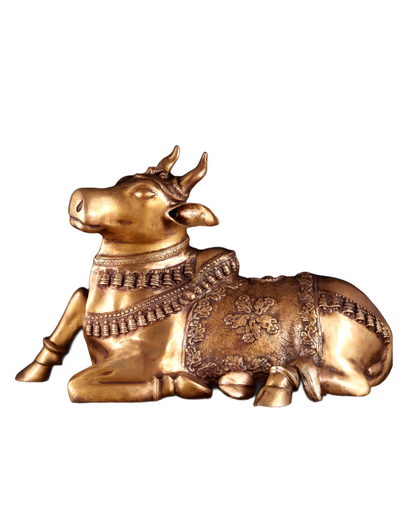 Brassaura™ Antique Large Brass Nandi Sculpture – Height 21.5" & Weight 30 Kgs | Traditional Décor