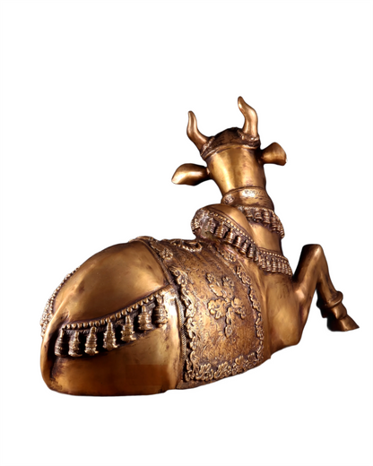 Brassaura™ Antique Large Brass Nandi Sculpture – Height 21.5" & Weight 30 Kgs | Traditional Décor
