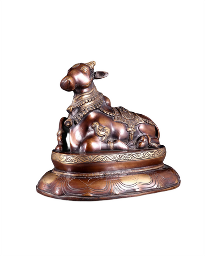 Brassaura™ Pure Brass Nandi/Nandikeshwar Idol – Height 10" & Weight 7.5 Kgs | Seated on Engraved Base