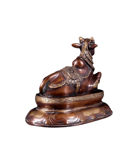 Brassaura™ Pure Brass Nandi/Nandikeshwar Idol – Height 10" & Weight 7.5 Kgs | Seated on Engraved Base
