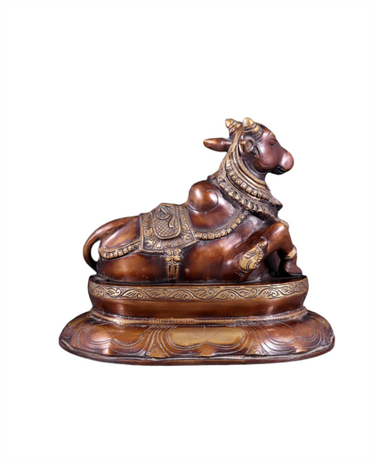 Brassaura™ Pure Brass Nandi/Nandikeshwar Idol – Height 10" & Weight 7.5 Kgs | Seated on Engraved Base