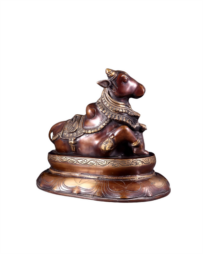 Brassaura™ Pure Brass Nandi/Nandikeshwar Idol – Height 10" & Weight 7.5 Kgs | Seated on Engraved Base