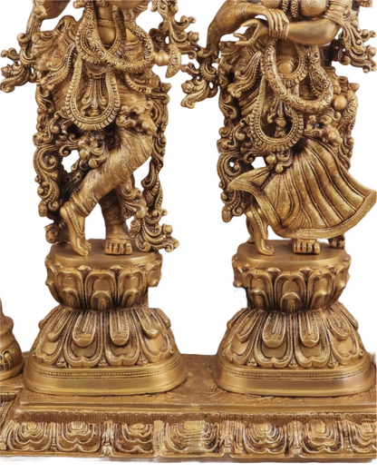Brassaura™ Magnificent Brass Radha Krishna Temple Arch with Krishna Leelas – Arch Height 45 Inches & Total Weight 70 Kgs | Elegant Devotional Masterpiece