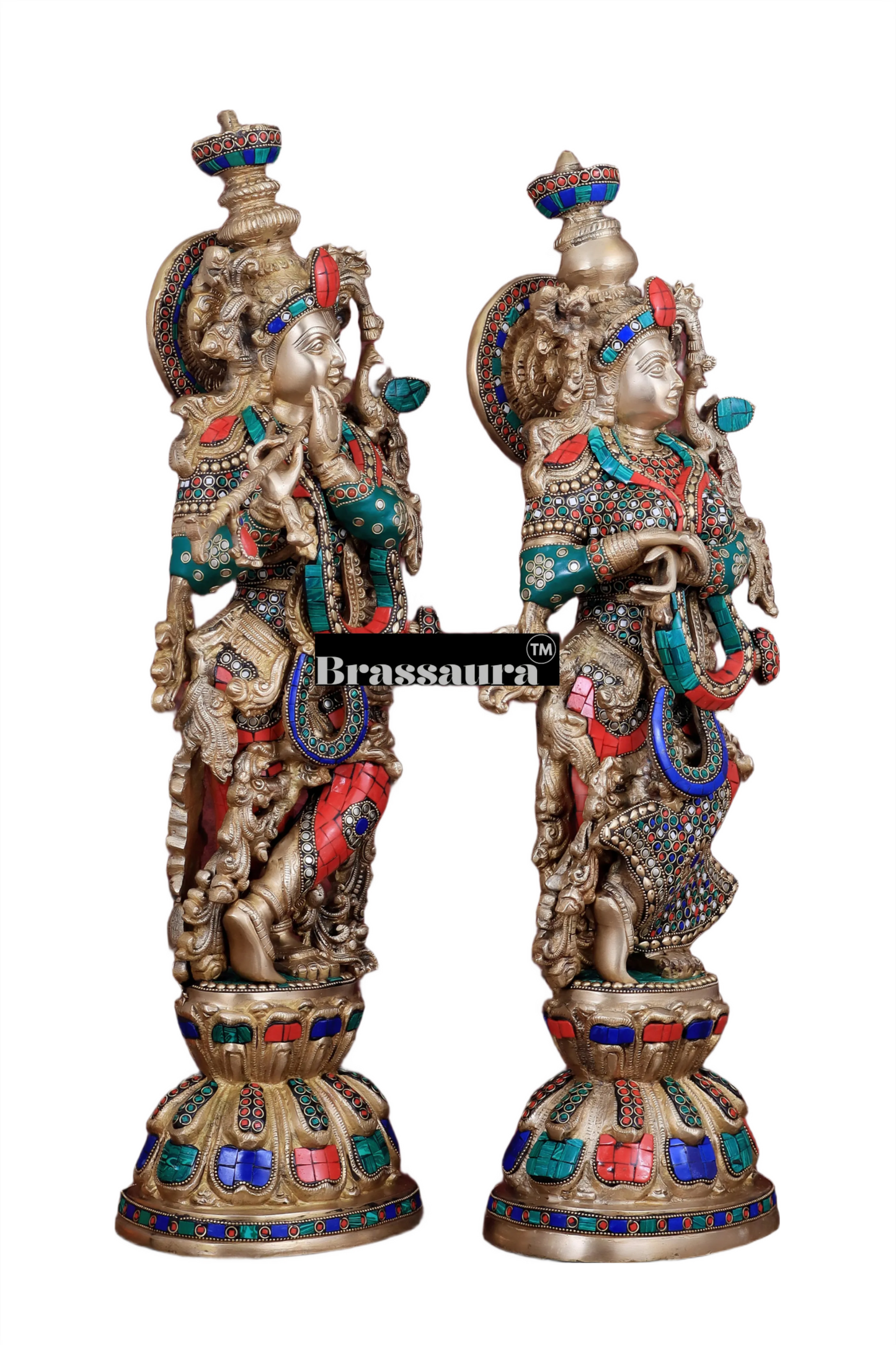 Brassaura™ Brass Radha Krishna Idol Pair with Double-Layered Meenakari – Height 25.5 Inches & Weight 25 Kgs | Elegant Devotional Statue