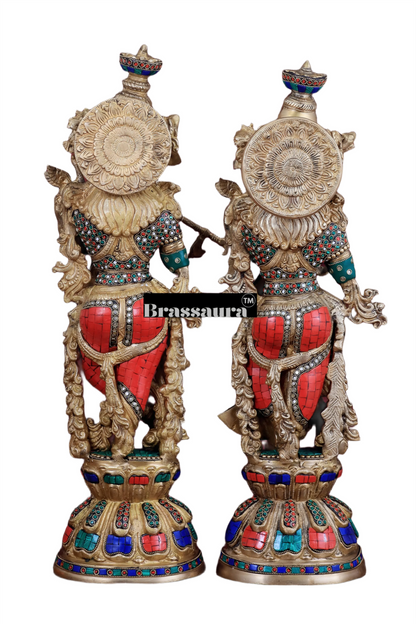 Brassaura™ Brass Radha Krishna Idol Pair with Double-Layered Meenakari – Height 25.5 Inches & Weight 25 Kgs | Elegant Devotional Statue