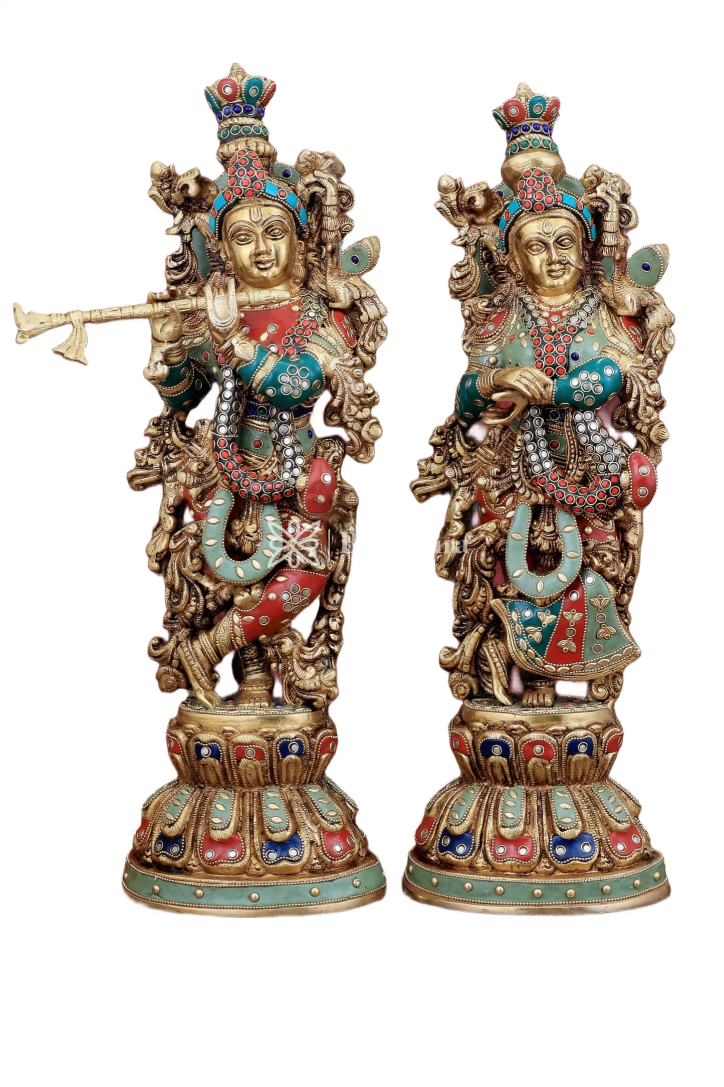 Brassaura™ Brass Radha Krishna Idol Pair – Height 21 Inches & Weight 18 Kgs | Handcrafted Devotional Statues