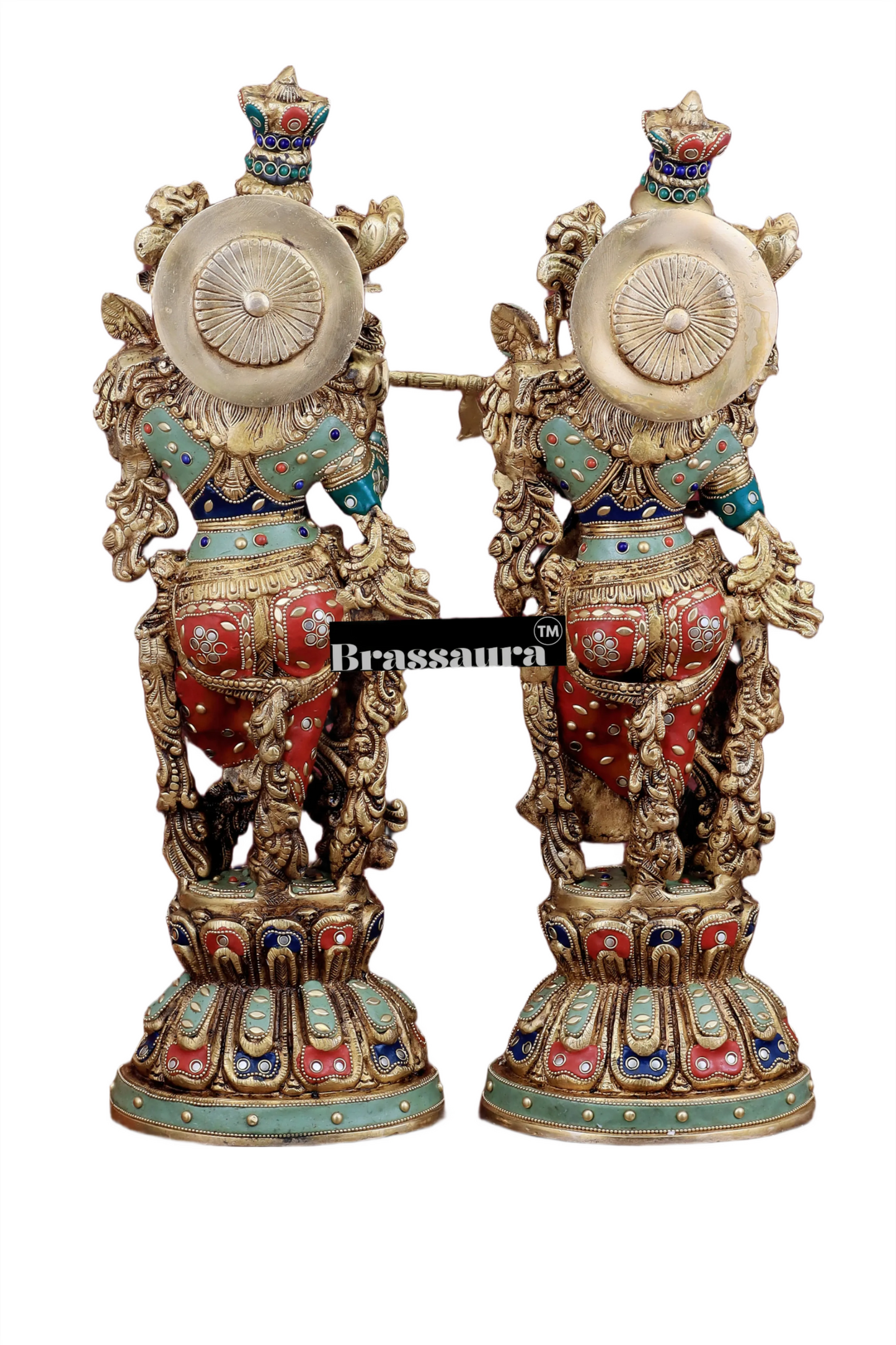 Brassaura™ Brass Radha Krishna Idol Pair – Height 21 Inches & Weight 18 Kgs | Handcrafted Devotional Statues