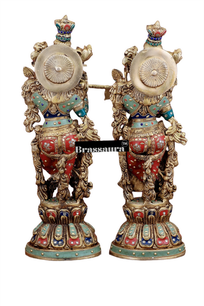 Brassaura™ Brass Radha Krishna Idol Pair – Height 21 Inches & Weight 18 Kgs | Handcrafted Devotional Statues