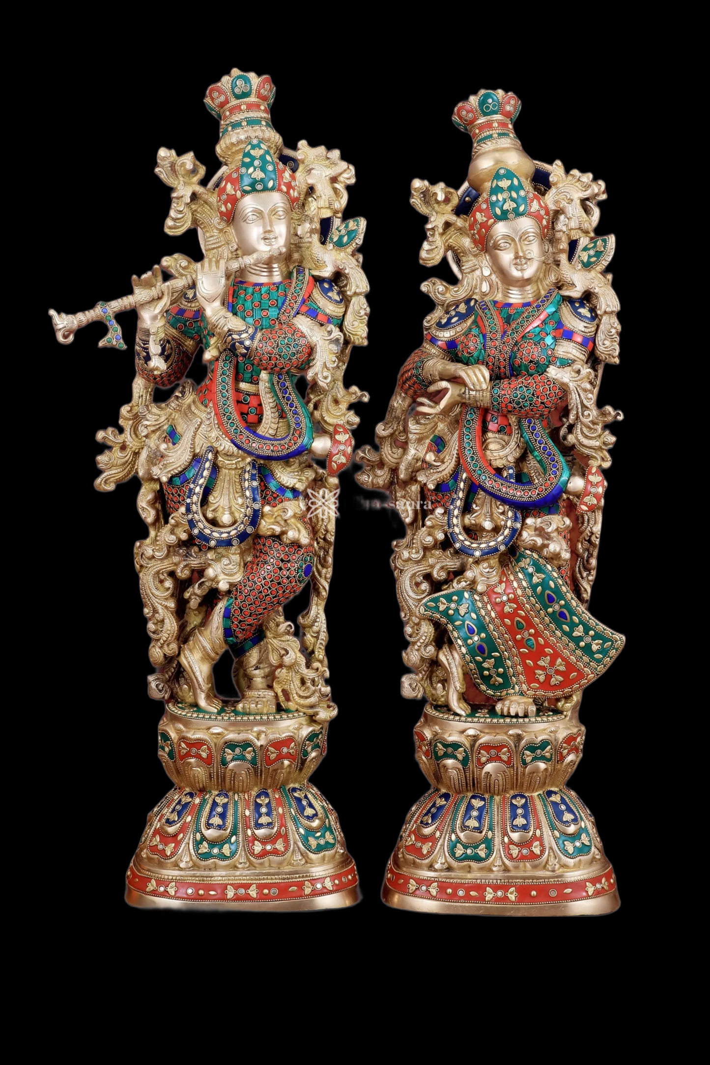 Brassaura™ Handmade Brass Radha Krishna Idol Pair with Meenakari – Height 30 & 29 Inches & Weight 35 Kgs | Elegant Devotional Statues