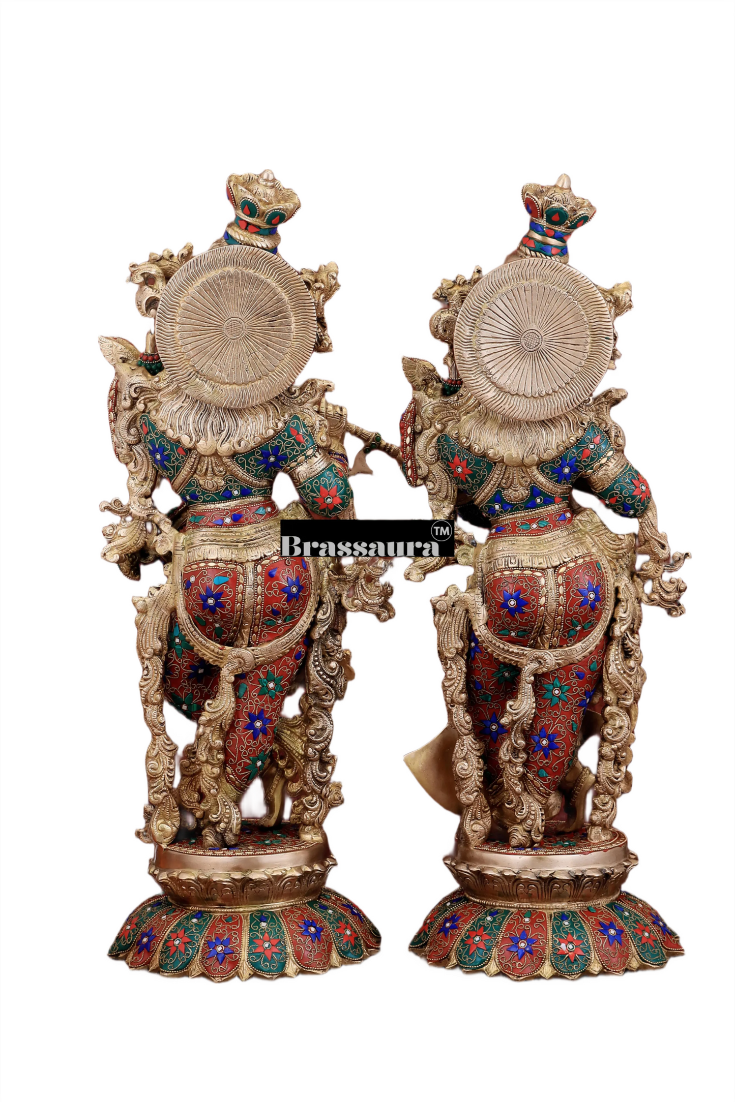 Brassaura™ Pure Brass Radha Krishna Statue with Triple-Layered Meenakari – Height 27 Inches & Weight 40 Kgs | Majestic Devotional Idol