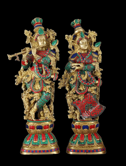 Brassaura™ Handmade Radhakrishna Idol Set – 30" Height | 35 kg – Symbol of Divine Love for Home Décor & Gifting