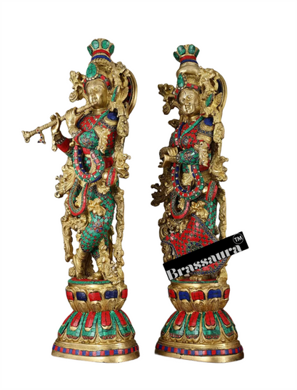 Brassaura™ Handmade Radhakrishna Idol Set – 30" Height | 35 kg – Symbol of Divine Love for Home Décor & Gifting