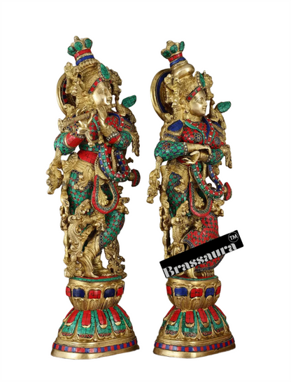 Brassaura™ Handmade Radhakrishna Idol Set – 30" Height | 35 kg – Symbol of Divine Love for Home Décor & Gifting