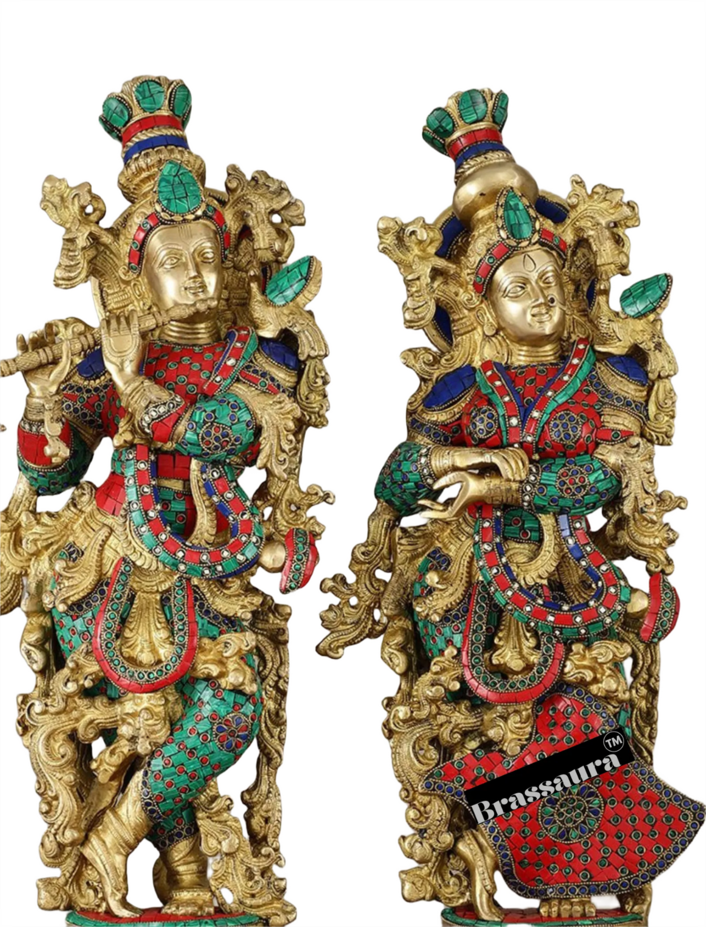 Brassaura™ Handmade Radhakrishna Idol Set – 30" Height | 35 kg – Symbol of Divine Love for Home Décor & Gifting