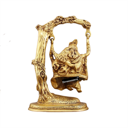 Brassaura™ Pure Brass Radha Krishna Swing – 10.5" Height | 3.10 kg – Divine Tree-Hung Idol for Home Décor
