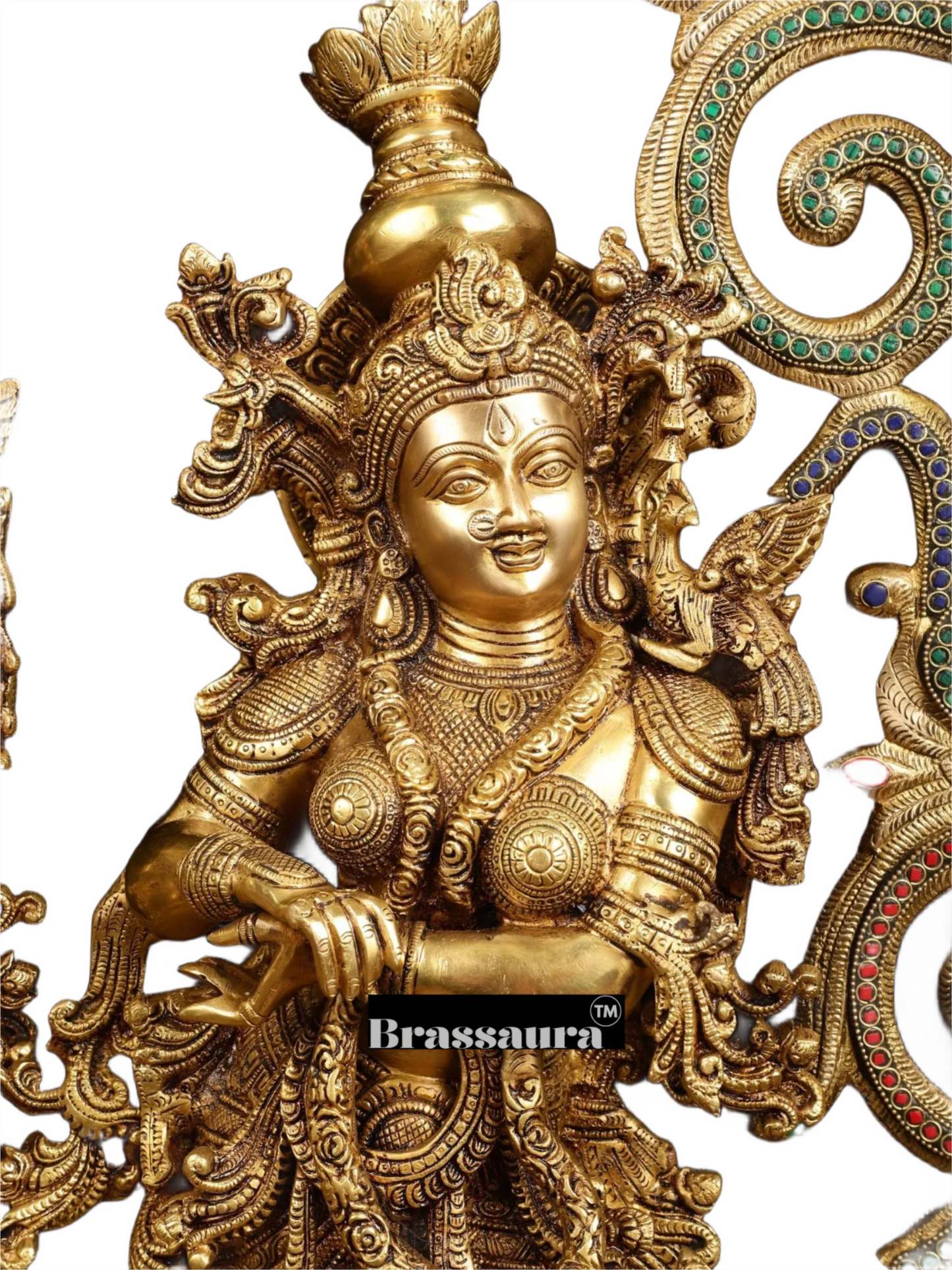 Brassaura™ Brass Radha Krishna Statues with Peacock-Inspired Temple Arch – 45" Height | 67 kg – Majestic Divine Décor