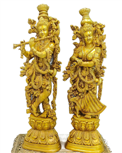 Brassaura™ Pure Brass Radha Krishna Idols – 30 Inch Height, 35 Kg Pair | Serene & Blissful Home Decor